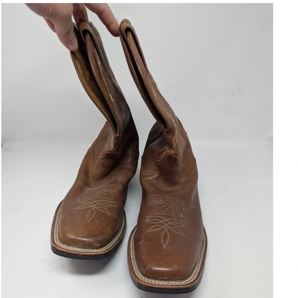 Tony Lama‎ Brown western cowboy boots square toe model 7916 sz 10 EE